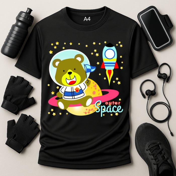 Cute Outer Space Bear Astronaut Cooling Performance Crew T-Shirt