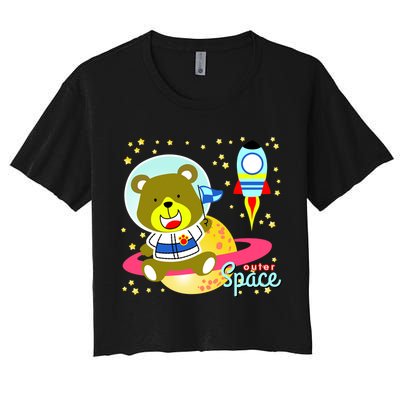 Cute Outer Space Bear Astronaut Crop Top