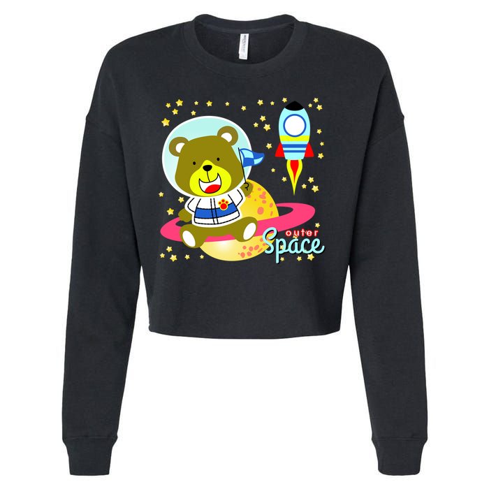 Cute Outer Space Bear Astronaut Cropped Pullover Crew