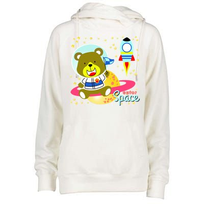 Cute Outer Space Bear Astronaut Womens Funnel Neck Pullover Hood