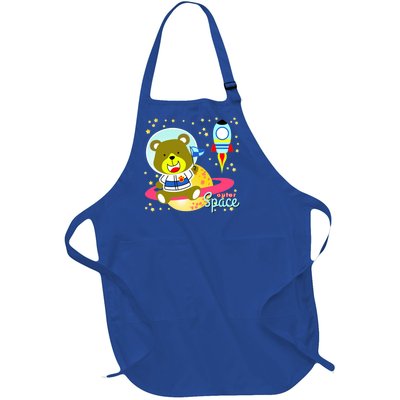 Cute Outer Space Bear Astronaut Full-Length Apron With Pockets