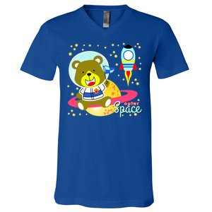 Cute Outer Space Bear Astronaut V-Neck T-Shirt