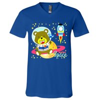 Cute Outer Space Bear Astronaut V-Neck T-Shirt