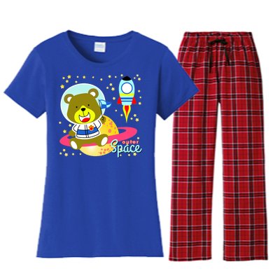 Cute Outer Space Bear Astronaut Women's Flannel Pajama Set