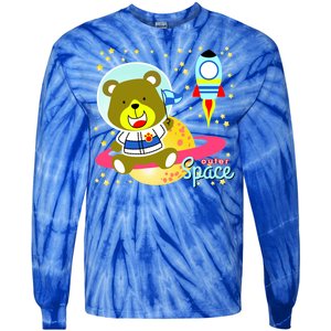 Cute Outer Space Bear Astronaut Tie-Dye Long Sleeve Shirt