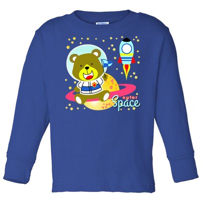 Cute Outer Space Bear Astronaut Toddler Long Sleeve Shirt