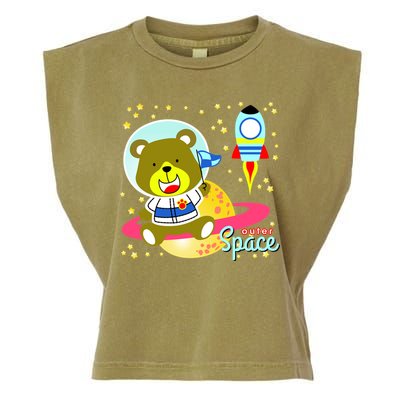 Cute Outer Space Bear Astronaut Garment-Dyed Women's Muscle Tee