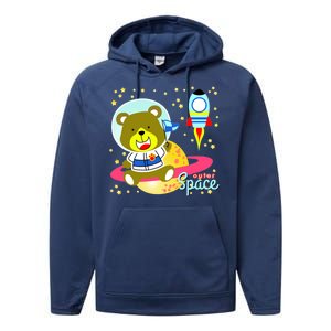 Cute Outer Space Bear Astronaut Performance Fleece Hoodie