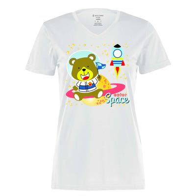 Cute Outer Space Bear Astronaut Women's Momentum V-Neck T-Shirt