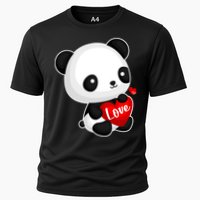Cute Panda Holding A  Heart Cooling Performance Crew T-Shirt