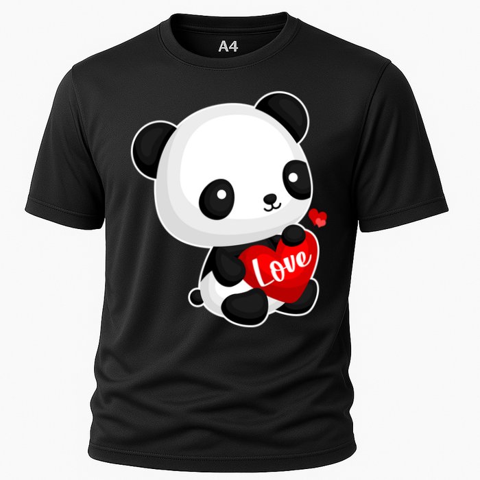 Cute Panda Holding A  Heart Cooling Performance Crew T-Shirt