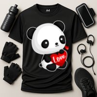 Cute Panda Holding A  Heart Cooling Performance Crew T-Shirt