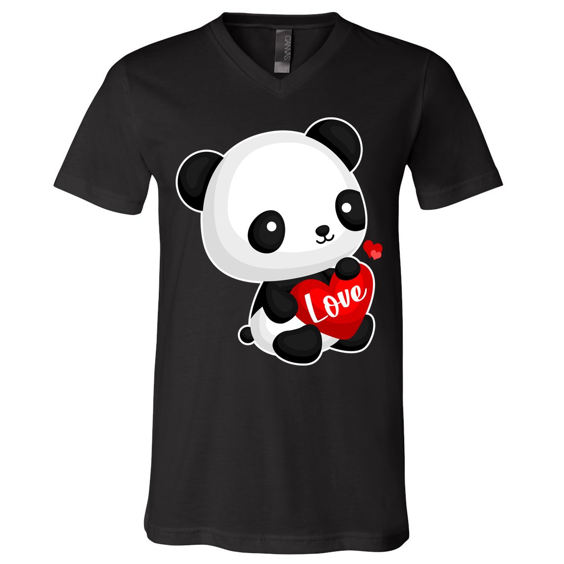 Cute Panda Holding A  Heart V-Neck T-Shirt