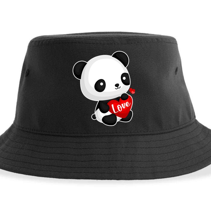 Cute Panda Holding A  Heart Sustainable Bucket Hat