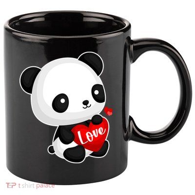 Cute Panda Holding A  Heart 11oz C Handle Ceramic Mug