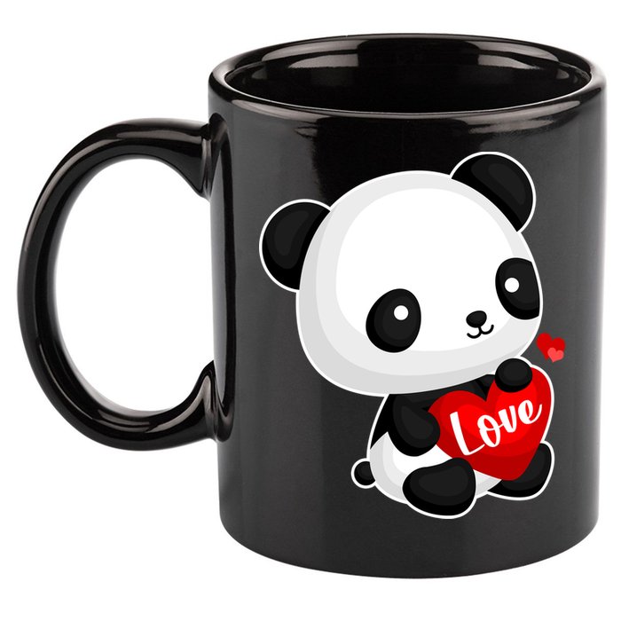 Cute Panda Holding A  Heart 11oz C Handle Ceramic Mug