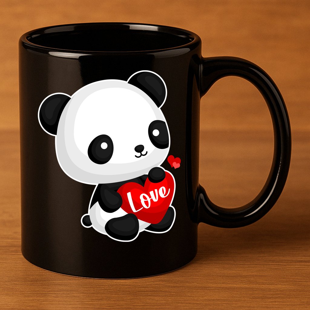 Cute Panda Holding A  Heart 11oz C Handle Ceramic Mug