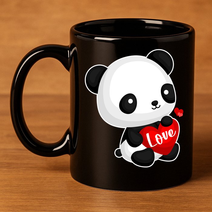 Cute Panda Holding A  Heart 11oz C Handle Ceramic Mug
