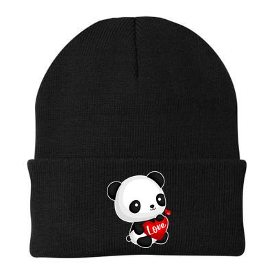 Cute Panda Holding A  Heart Beanie