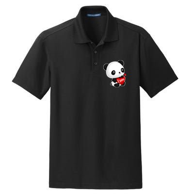 Cute Panda Holding A  Heart Dry Zone Grid Polo
