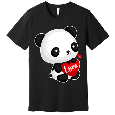 Cute Panda Holding A  Heart Premium T-Shirt