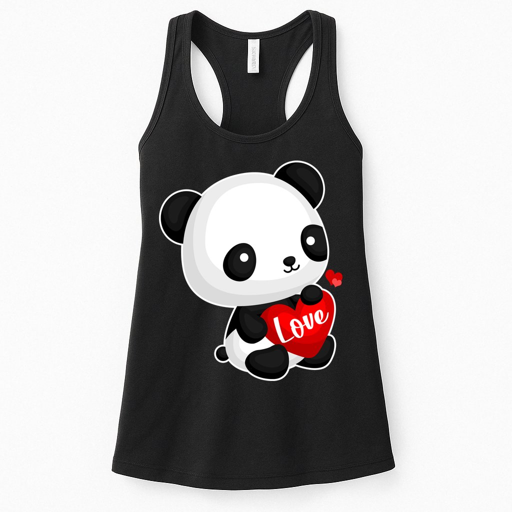 Cute Panda Holding A  Heart Womens Tank Top