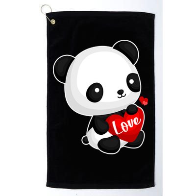 Cute Panda Holding A  Heart Golf Towel