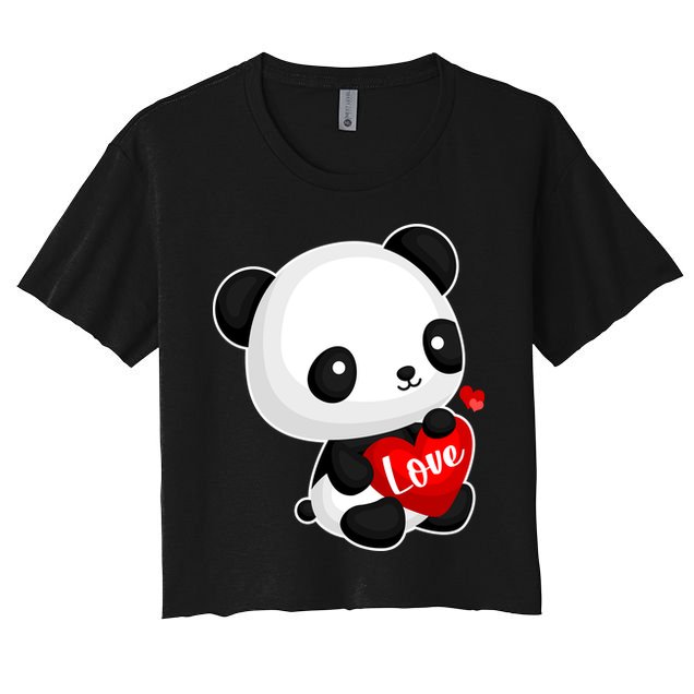 Cute Panda Holding A  Heart Crop Top
