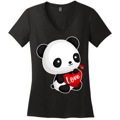 Cute Panda Holding A  Heart Women's V-Neck T-Shirt