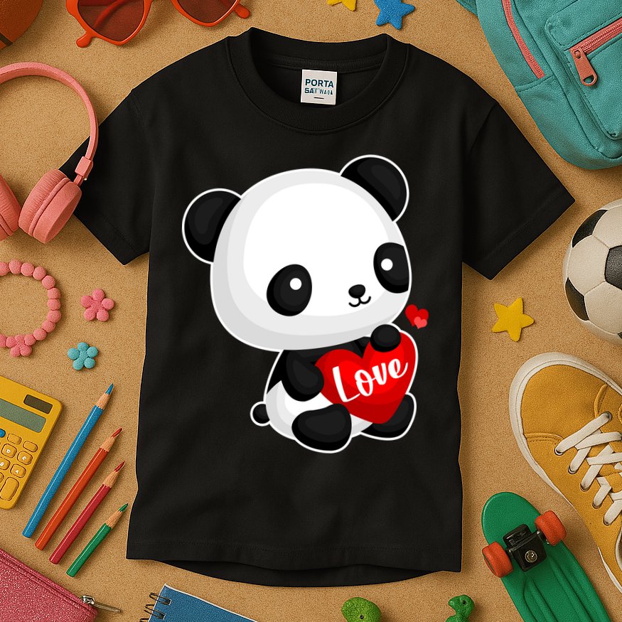 Cute Panda Holding A  Heart Kids T-Shirt