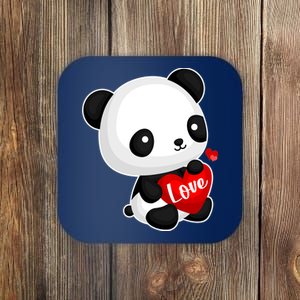 Cute Panda Holding A  Heart Coaster