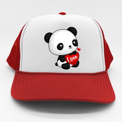 Cute Panda Holding A  Heart Trucker Hat