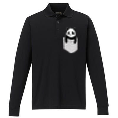 Cute Panda Pocket Performance Long Sleeve Polo