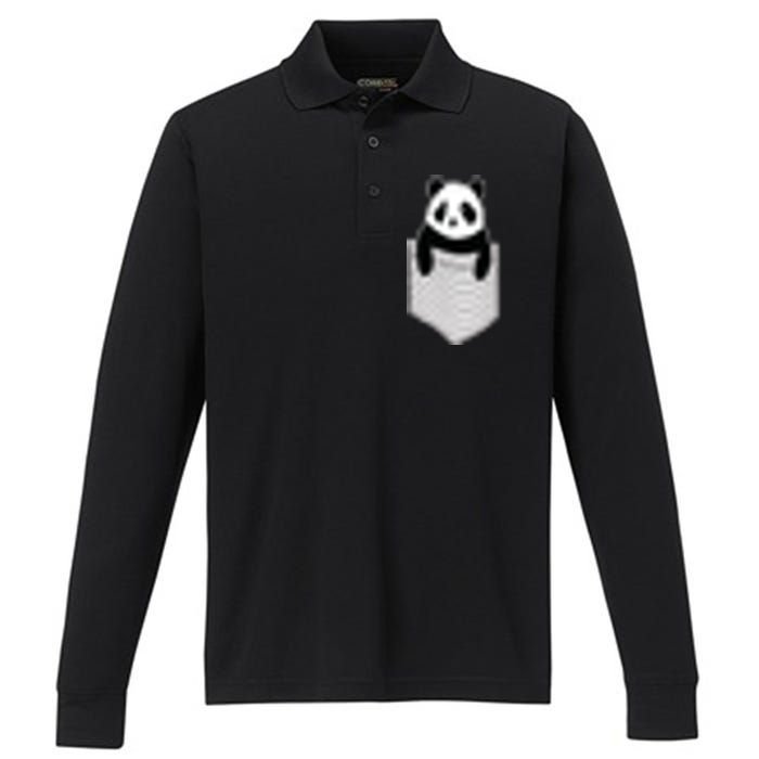 Cute Panda Pocket Performance Long Sleeve Polo