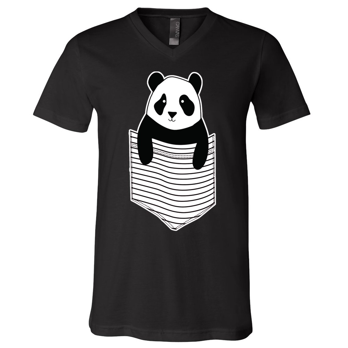 Cute Panda Pocket V-Neck T-Shirt