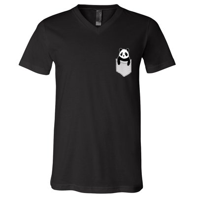 Cute Panda Pocket V-Neck T-Shirt