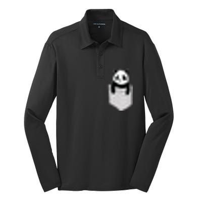 Cute Panda Pocket Silk Touch Performance Long Sleeve Polo