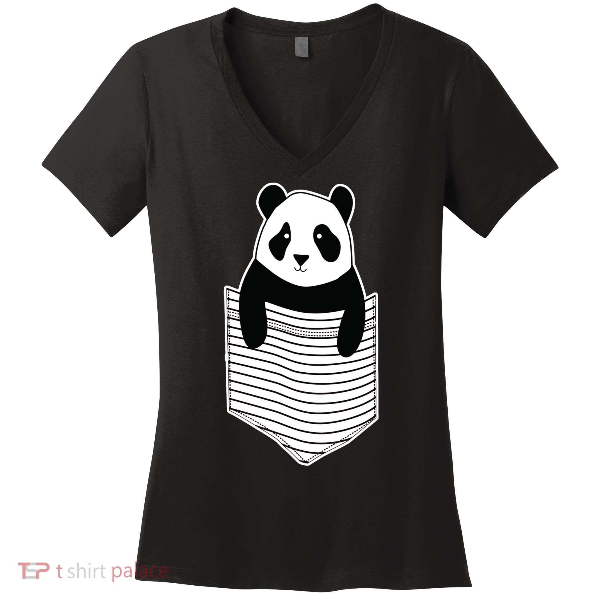 Cute Panda Pocket Women's V-Neck T-Shirt