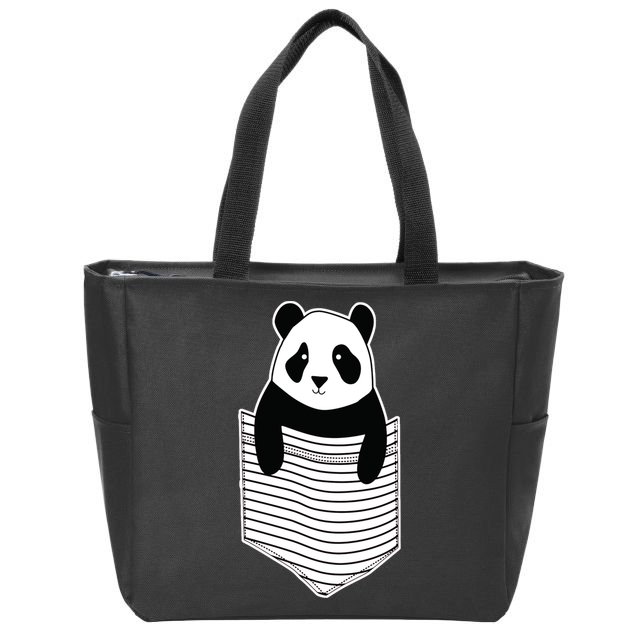 Cute Panda Pocket Zip Tote Bag