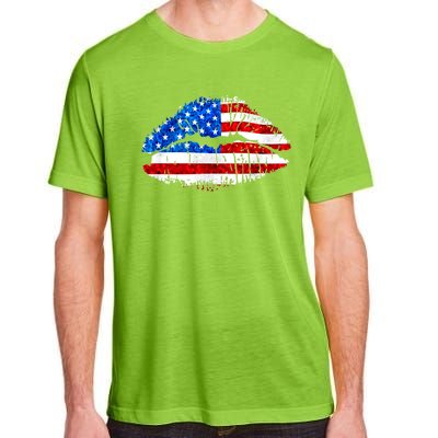 Cute Patriot USA American Flag Lipstick Kiss Adult ChromaSoft Performance T-Shirt