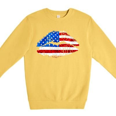 Cute Patriot USA American Flag Lipstick Kiss Premium Crewneck Sweatshirt