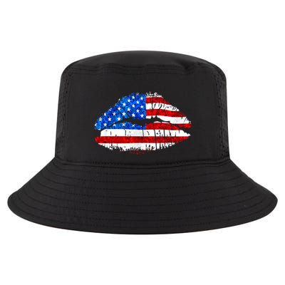Cute Patriot USA American Flag Lipstick Kiss Cool Comfort Performance Bucket Hat