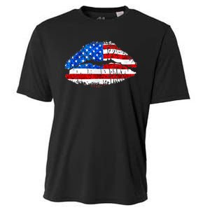 Cute Patriot USA American Flag Lipstick Kiss Cooling Performance Crew T-Shirt