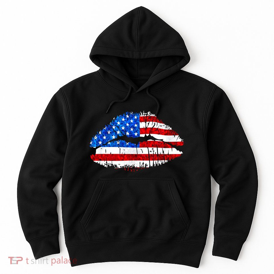 Cute Patriot USA American Flag Lipstick Kiss Hoodie