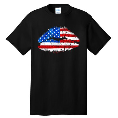 Cute Patriot USA American Flag Lipstick Kiss Tall T-Shirt