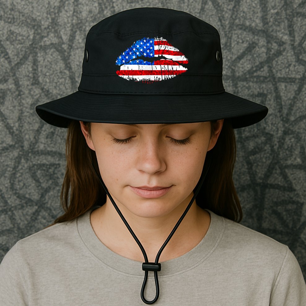 Cute Patriot USA American Flag Lipstick Kiss Bucket Hat