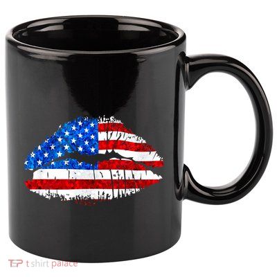 Cute Patriot USA American Flag Lipstick Kiss 11oz C Handle Ceramic Mug