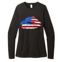 Cute Patriot USA American Flag Lipstick Kiss Womens CVC Long Sleeve Shirt