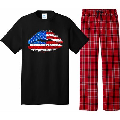 Cute Patriot USA American Flag Lipstick Kiss Pajama Set