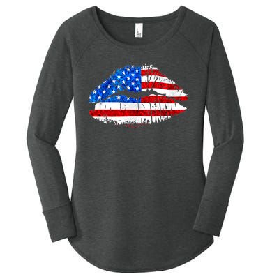 Cute Patriot USA American Flag Lipstick Kiss Women's Perfect Tri Tunic Long Sleeve Shirt